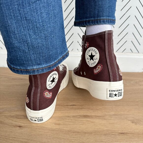 ⭐Converse Chuck Taylor Lift Platform Embroidered Sz 6 Womens Shoes Brown A08174C - Picture 5 of 14
